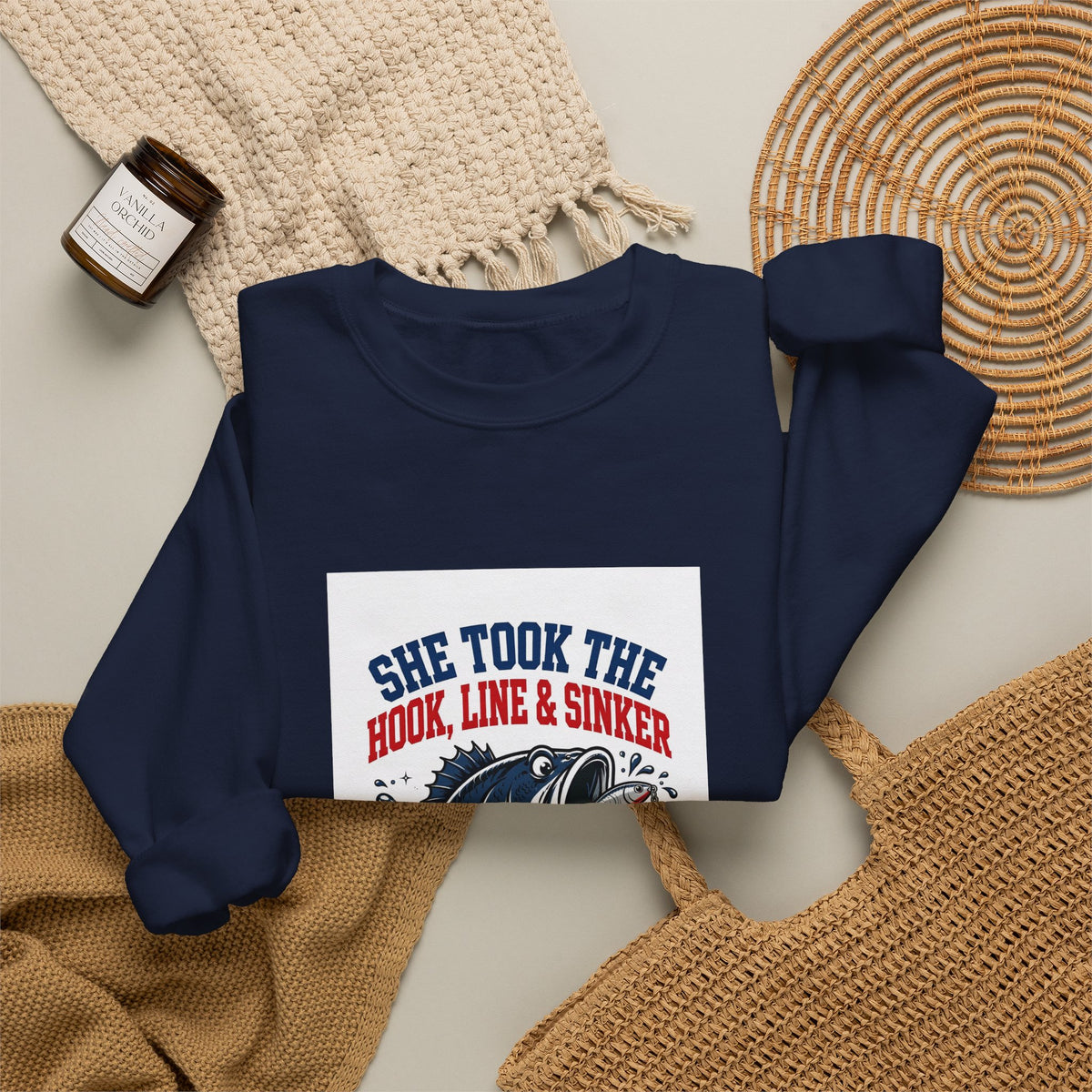 She Took the Hook, Line & Sinker — Funny Fishing Sweatshirt