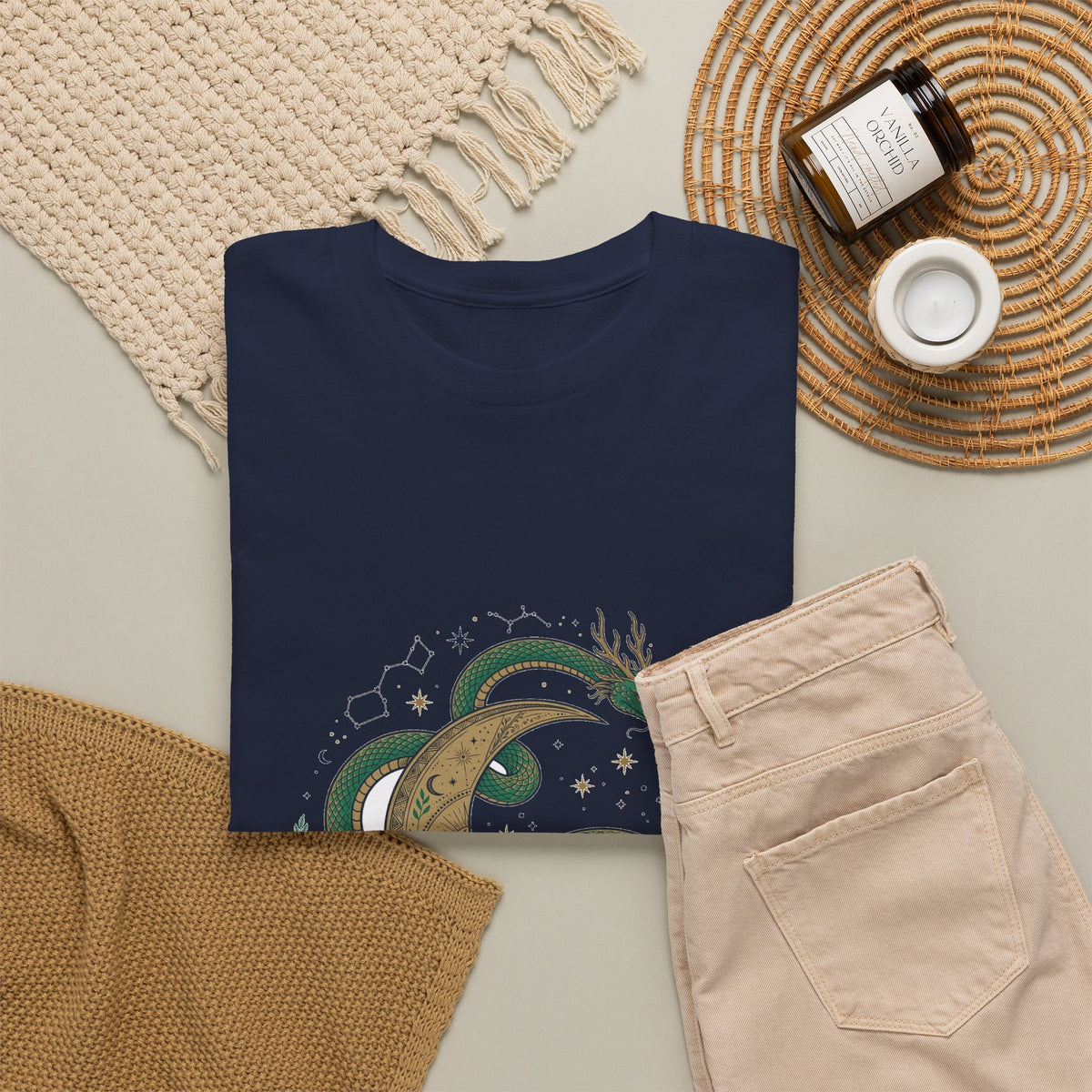 Celestial Snake and Moon T-Shirt | Mystical Serpent Tee
