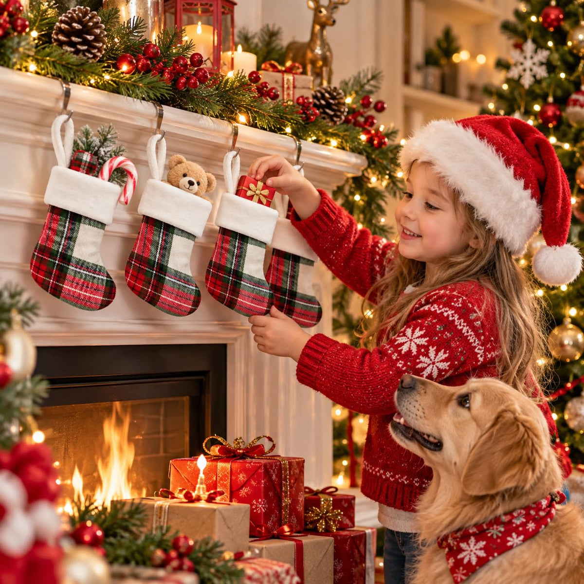 6 Pack Christmas Stockings18 Large Red Plush Christmas Stockings with White Faux Fur Cuff, Soft Thick Xmas Hanging Stockings for Fireplace Mantel, Family Holiday Decorations