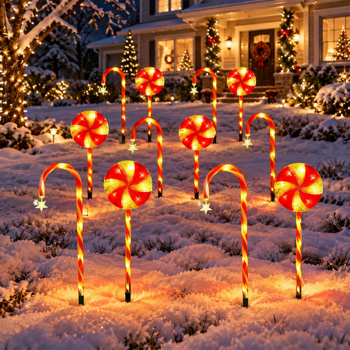 12 Pack 108 LEDs Candy Cane Pathway Lights w/ 8-Mode Lighting