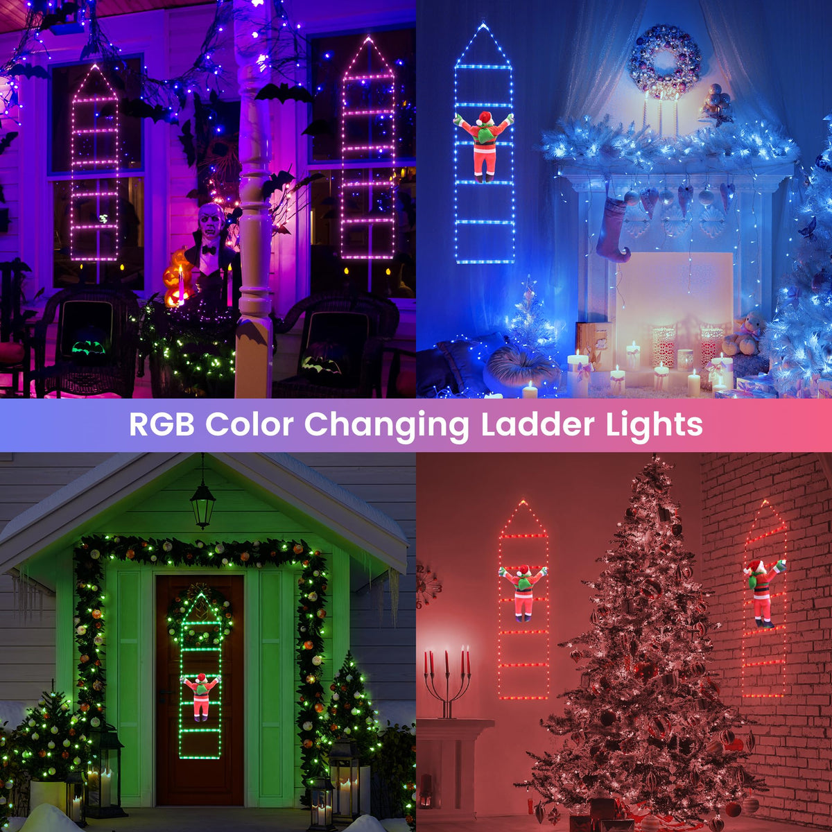 Toodour LED Christmas Lights - 10ft Christmas Decorative Ladder Lights with Santa Claus, Xmas Decorations Light for Indoor Outdoor, Window, Garden, Home, Wall, Xmas Tree Decor - Warm White