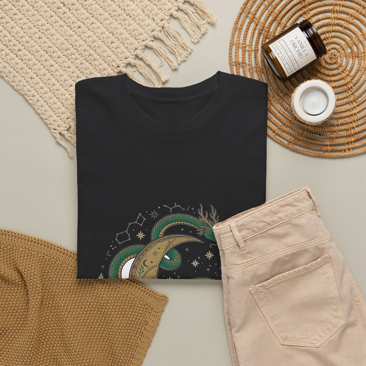 Celestial Snake and Moon T-Shirt | Mystical Serpent Tee