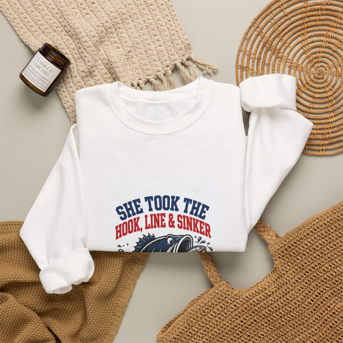 She Took the Hook, Line & Sinker — Funny Fishing Sweatshirt