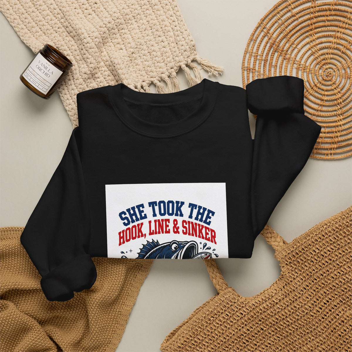She Took the Hook, Line & Sinker — Funny Fishing Sweatshirt