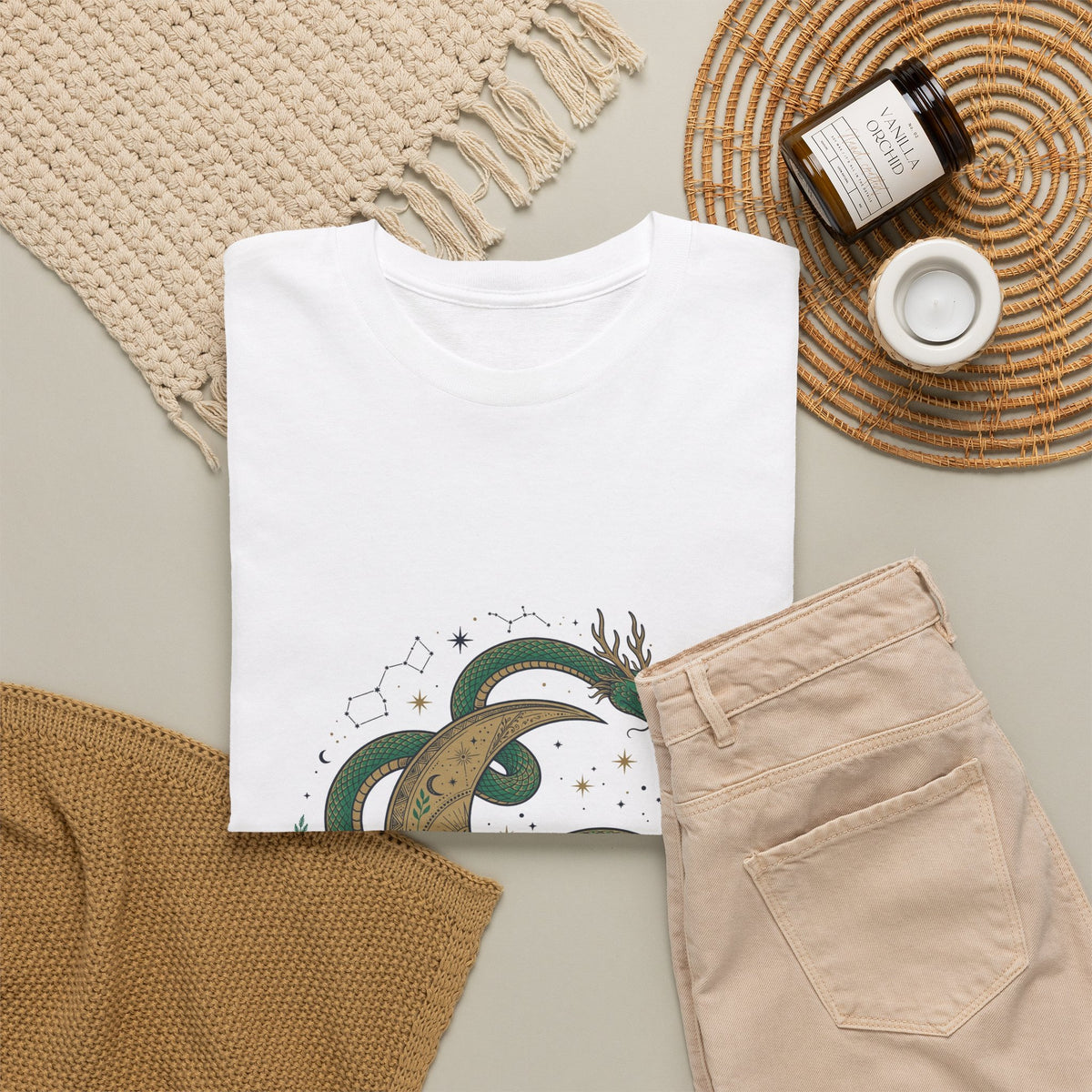 Celestial Snake and Moon T-Shirt | Mystical Serpent Tee