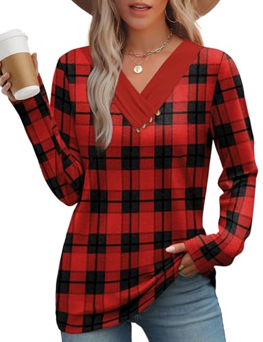 Women's V-Neck Long Sleeve Button Down Tunic Top