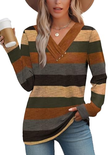 Women's V-Neck Long Sleeve Button Down Tunic Top