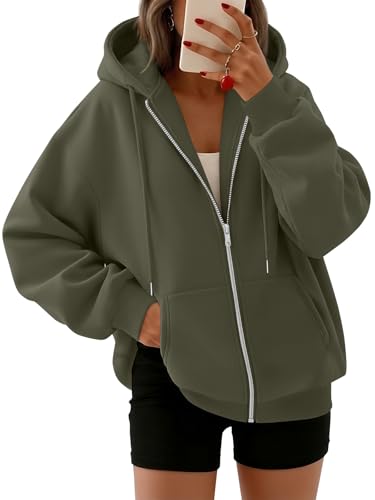 Women's Oversized Zip-Up Fleece Hoodie Sweatshirt