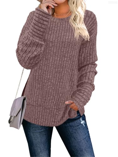 Women's Long Sleeve Crew Neck Lightweight Tunic Sweatshirt
