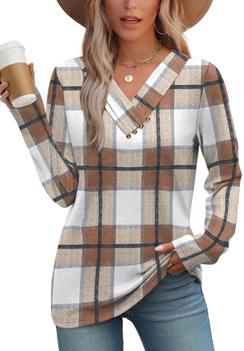 Women's V-Neck Long Sleeve Button Down Tunic Top