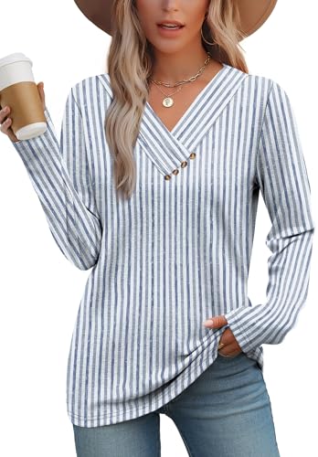 Women's V-Neck Long Sleeve Button Down Tunic Top