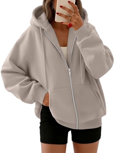 Women's Oversized Zip-Up Fleece Hoodie Sweatshirt