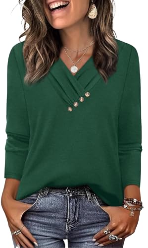 Women's V-Neck Long Sleeve Button Down Tunic Top