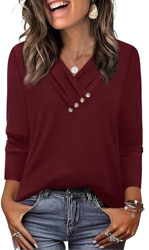 Women's V-Neck Long Sleeve Button Down Tunic Top