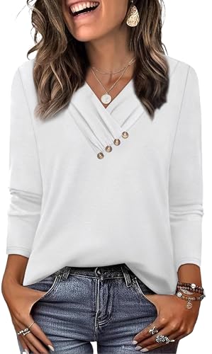 Women's V-Neck Long Sleeve Button Down Tunic Top