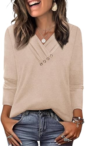 Women's V-Neck Long Sleeve Button Down Tunic Top