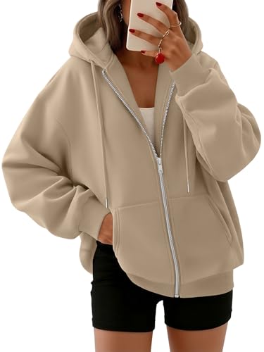 Women's Oversized Zip-Up Fleece Hoodie Sweatshirt