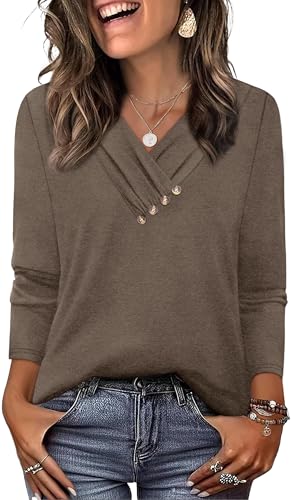 Women's V-Neck Long Sleeve Button Down Tunic Top