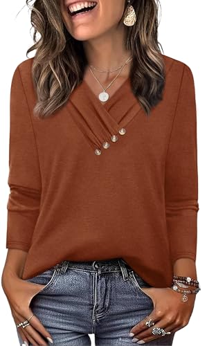 Women's V-Neck Long Sleeve Button Down Tunic Top