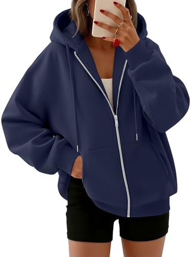 Women's Oversized Zip-Up Fleece Hoodie Sweatshirt