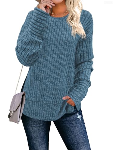 Women's Long Sleeve Crew Neck Lightweight Tunic Sweatshirt