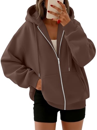 Women's Oversized Zip-Up Fleece Hoodie Sweatshirt