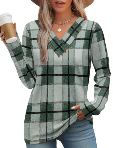 Women's V-Neck Long Sleeve Button Down Tunic Top