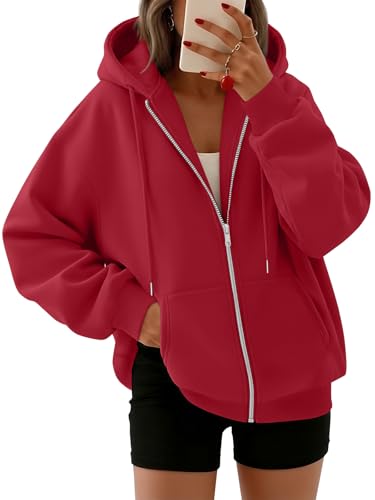 Women's Oversized Zip-Up Fleece Hoodie Sweatshirt