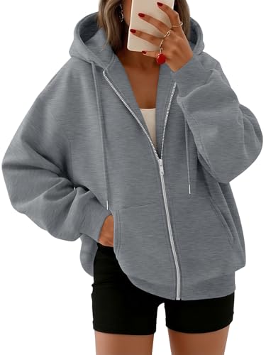 Women's Oversized Zip-Up Fleece Hoodie Sweatshirt