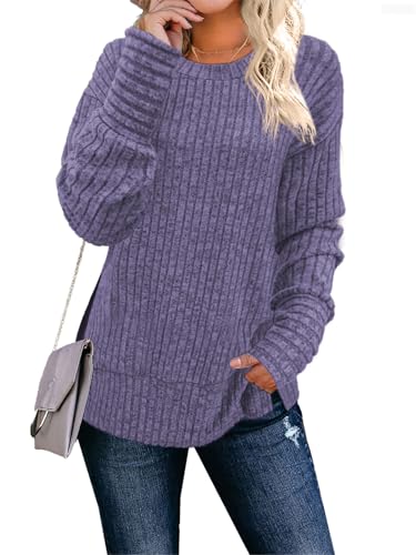 Women's Long Sleeve Crew Neck Lightweight Tunic Sweatshirt