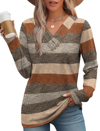 Women's V-Neck Long Sleeve Button Down Tunic Top