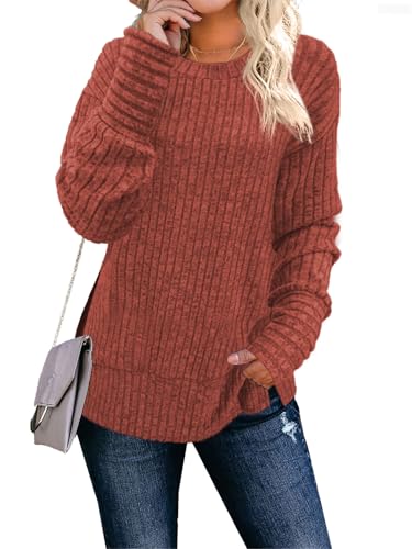 Women's Long Sleeve Crew Neck Lightweight Tunic Sweatshirt
