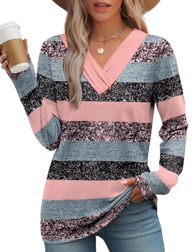 Women's V-Neck Long Sleeve Button Down Tunic Top