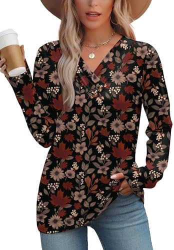Women's V-Neck Long Sleeve Button Down Tunic Top