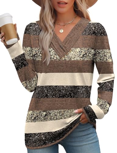 Women's V-Neck Long Sleeve Button Down Tunic Top