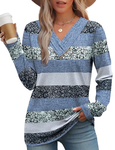 Women's V-Neck Long Sleeve Button Down Tunic Top