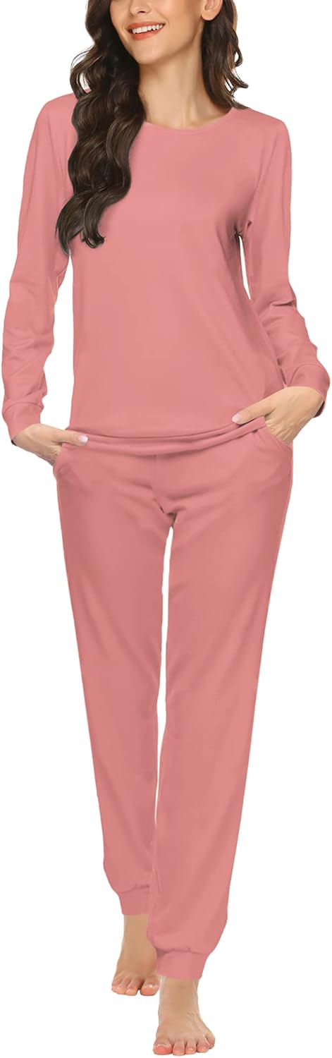 Ekouaer Womens Jogger Pajama Sets Long Sleeve Sleepwear Lounge Sets XS-XXL