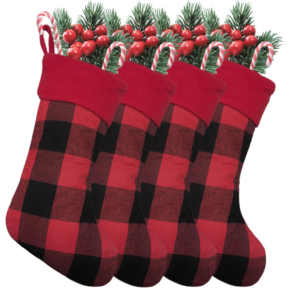 6 Pack Christmas Stockings18 Large Red Plush Christmas Stockings with White Faux Fur Cuff, Soft Thick Xmas Hanging Stockings for Fireplace Mantel, Family Holiday Decorations