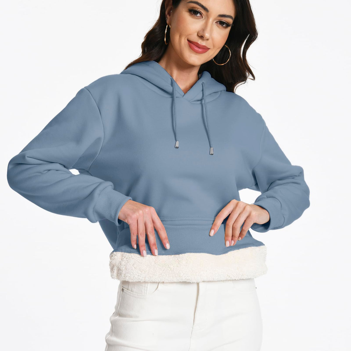 Women's Sherpa Lined Hoodie, Warm Fleece Pullover Sweatshirt with Pocket