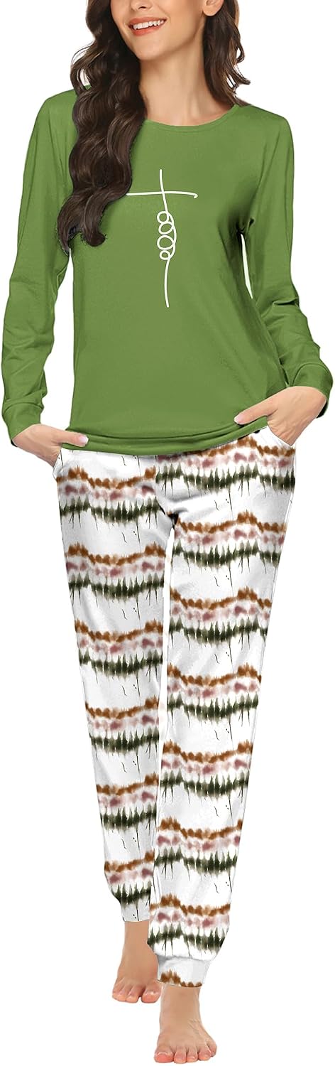 Ekouaer Womens Jogger Pajama Sets Long Sleeve Sleepwear Lounge Sets XS-XXL