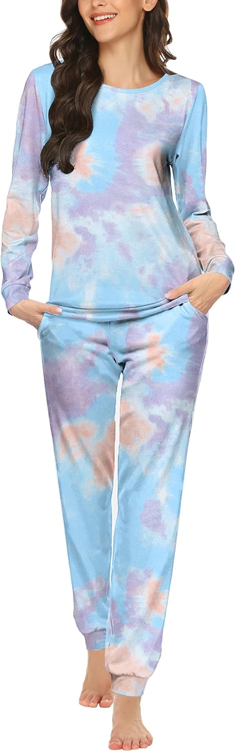 Ekouaer Womens Jogger Pajama Sets Long Sleeve Sleepwear Lounge Sets XS-XXL