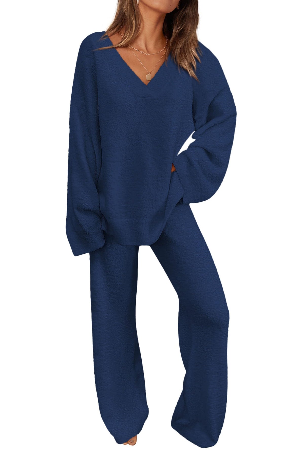 PRETTYGARDEN Lounge Sets for Women Fall 2 Piece Fuzzy Sweater Pajama Set