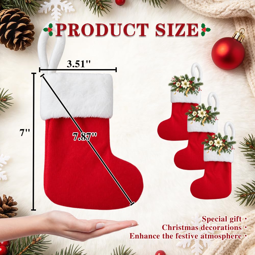 6 Pack Christmas Stockings18 Large Red Plush Christmas Stockings with White Faux Fur Cuff, Soft Thick Xmas Hanging Stockings for Fireplace Mantel, Family Holiday Decorations