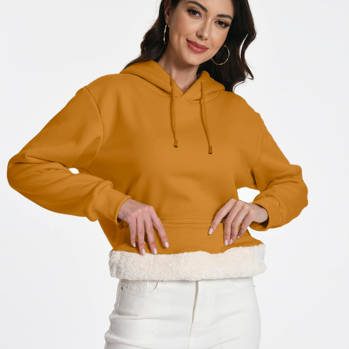 Women's Sherpa Lined Hoodie, Warm Fleece Pullover Sweatshirt with Pocket