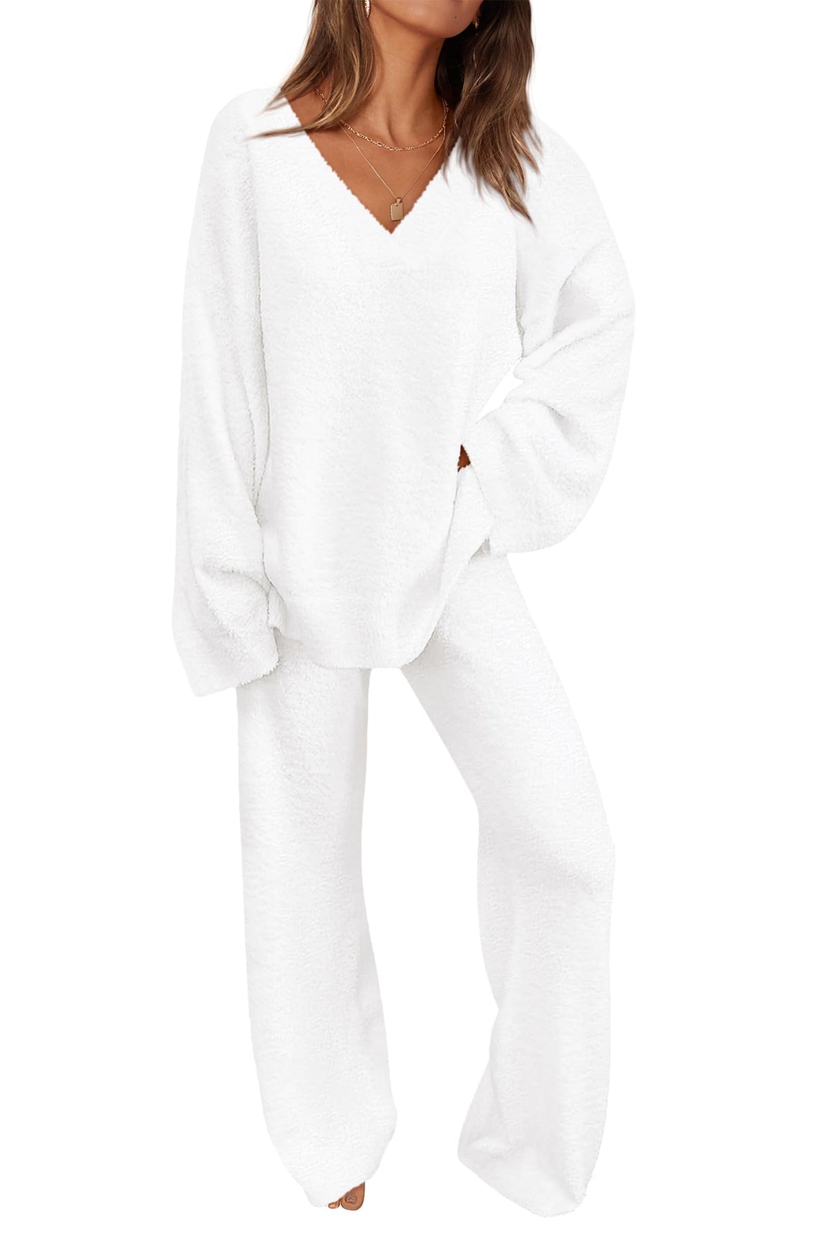 PRETTYGARDEN Lounge Sets for Women Fall 2 Piece Fuzzy Sweater Pajama Set