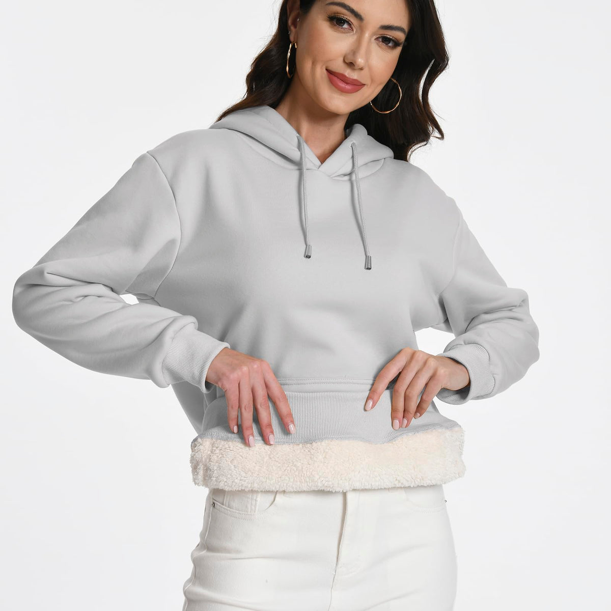 Women's Sherpa Lined Hoodie, Warm Fleece Pullover Sweatshirt with Pocket