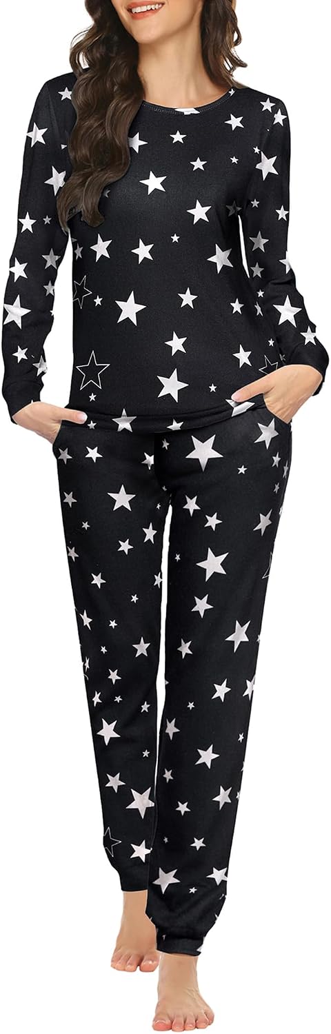 Ekouaer Womens Jogger Pajama Sets Long Sleeve Sleepwear Lounge Sets XS-XXL