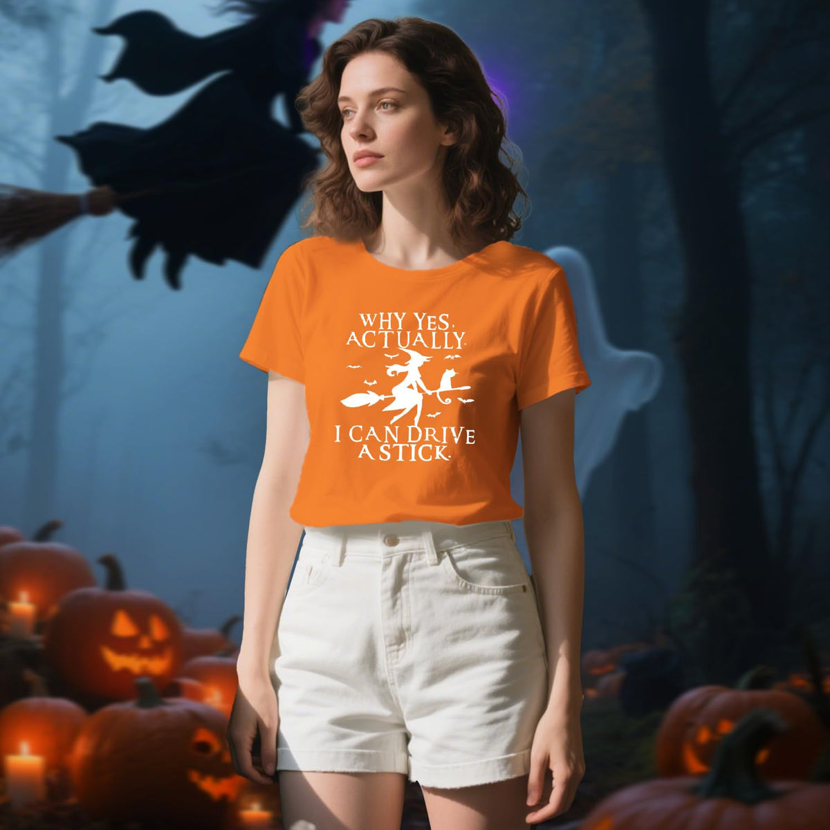 Women Halloween Shirt Why Yes I Can Drive A Stick Tshirt Halloween Witch Sarcastic Tee Tops