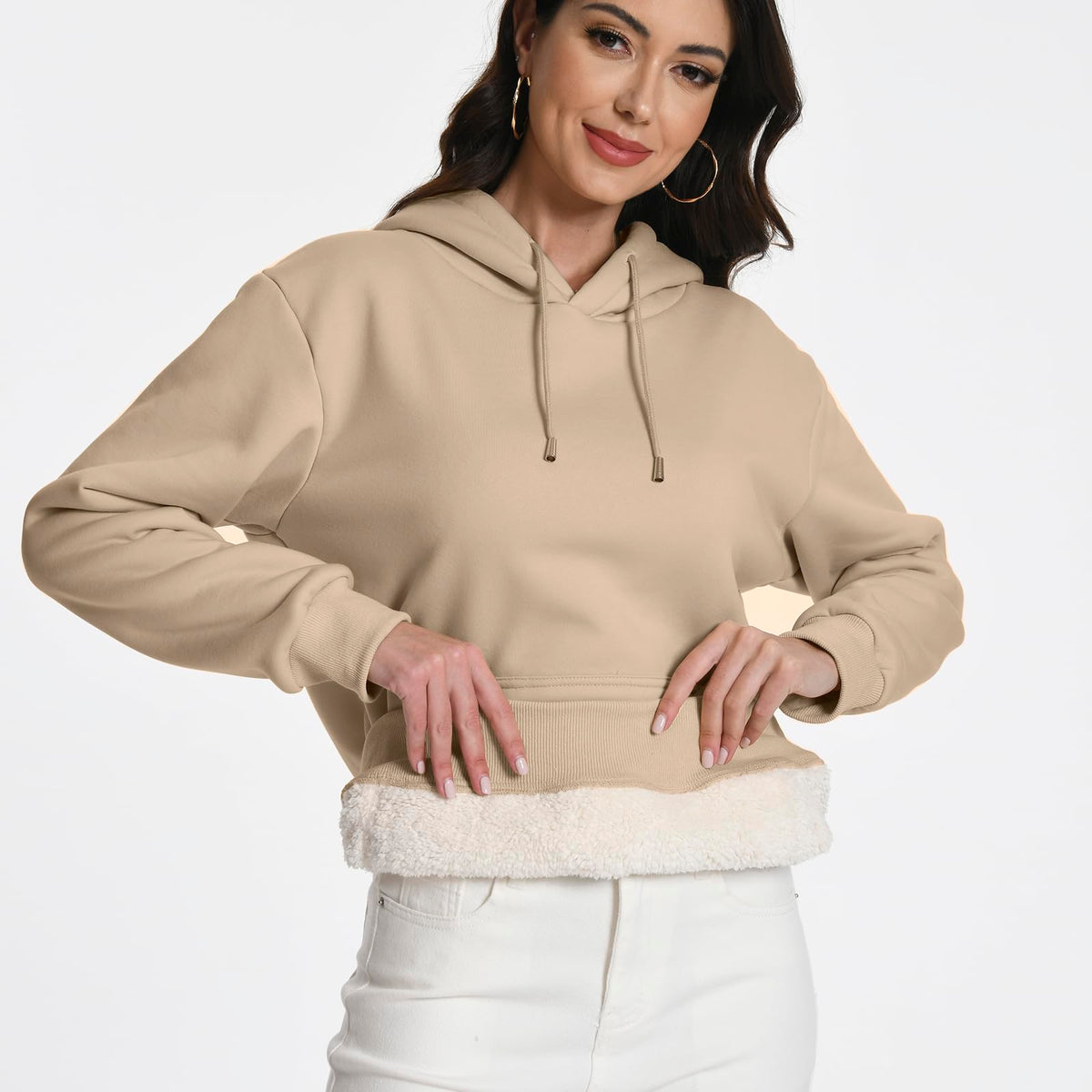 Women's Sherpa Lined Hoodie, Warm Fleece Pullover Sweatshirt with Pocket
