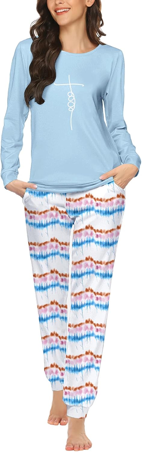 Ekouaer Womens Jogger Pajama Sets Long Sleeve Sleepwear Lounge Sets XS-XXL
